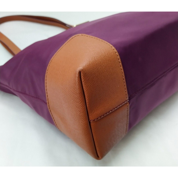 Tory Burch Purple Nylon Brown Leather Trim Double Handle Satchel Shoulder Bag - Picture 7 of 16